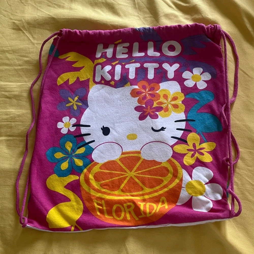 Hello Kitty Floral Pink Drawstring Bag